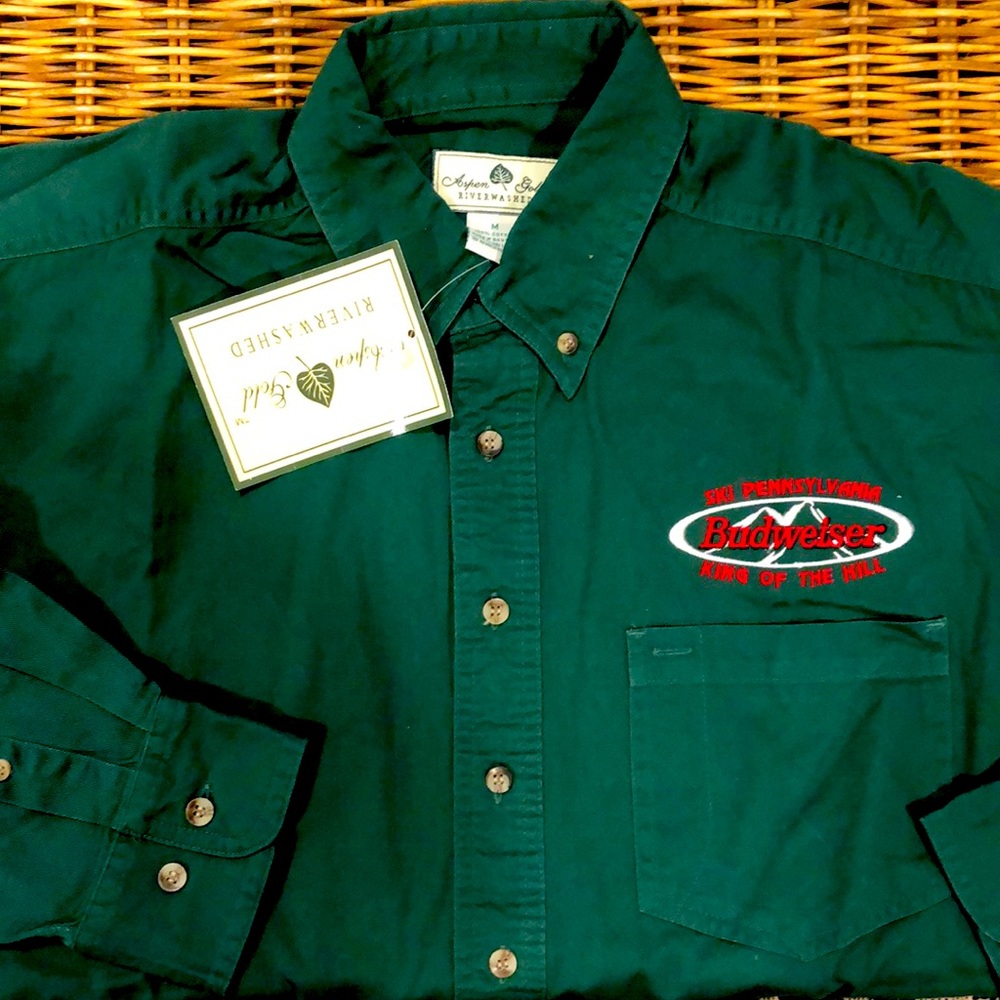 Budweiser Rossignol Green Oxford button down NEW!